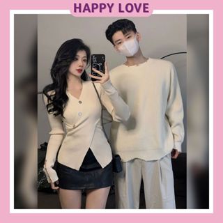 Áo len đôi nam nữ hàn quốc mùa đông couple HAPPYLOVE màu trắng kem ôm body thời trang cho cặp đôi H150
