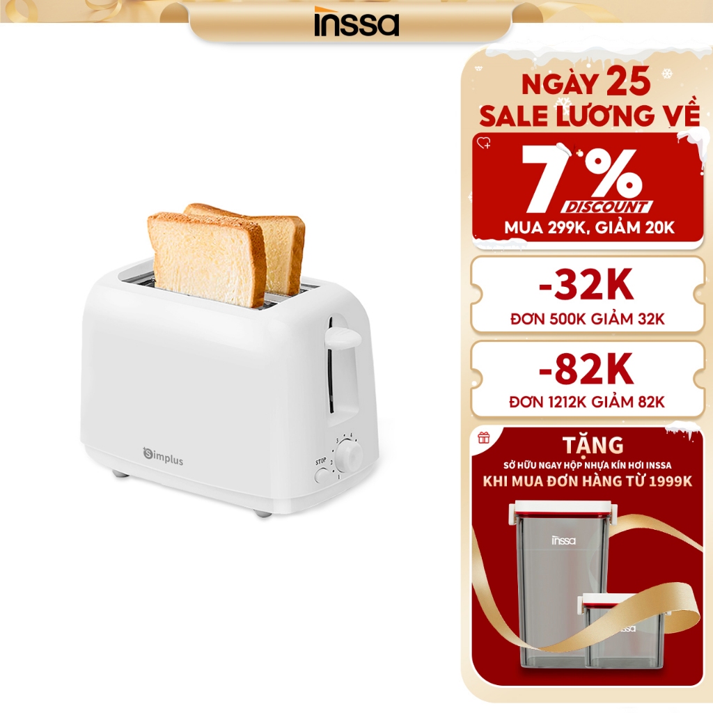INSSA Máy nướng bánh mì sandwich 2 ngăn mini tự động, cung cấp bữa sáng tiện lợi