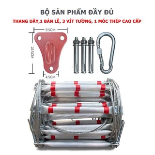 Thang dây thoát hiểm 10m, 15m, 20m thang dây bậc nhôm cao cấp chống trơn cáp thép dày không gỉ chống cháy