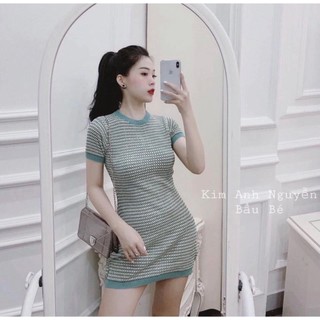 Váy Len Body Nữ Cổ Tròn Tay Ngắn Hàng QC Chất Len Co Dãn Mền Mại Form Dáng Trẻ Trung, Năng Động, Nữ Tính