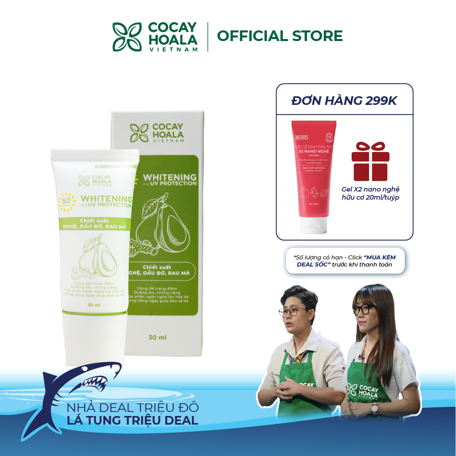 Kem Chống Nắng Bơ Nghệ Cỏ Cây Hoa Lá Vietnam - kiềm dầu, chống thấm nước, nâng tông da- Dung tích 30ml