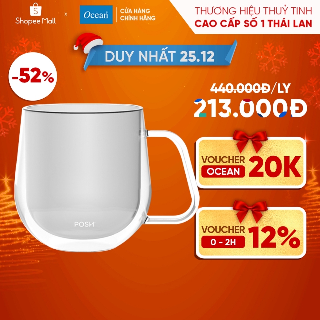 Ly thủy tinh 2 lớp Ocean Groove Mug-Ash Grey 360ml - Chính Hãng