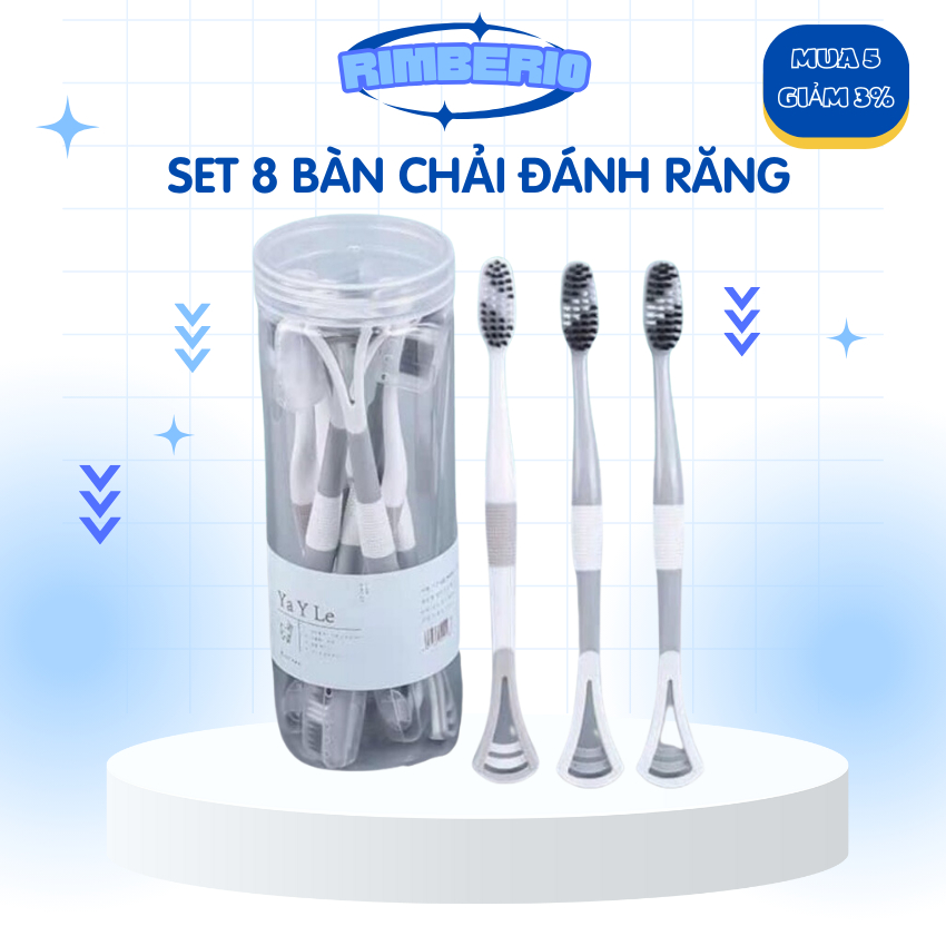 Bàn chải đánh răng 2in1 có đầu cạo lưỡi silicon mềm cao cấp, hộp 8 bàn chải đánh răng 2 đầu có cạo rơ lưỡi