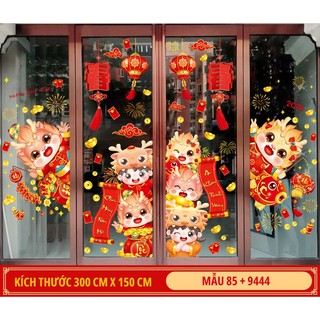 Combo decal trang trí tết,Tranh decal noel 2024 PA85+Tĩnh điện 9444