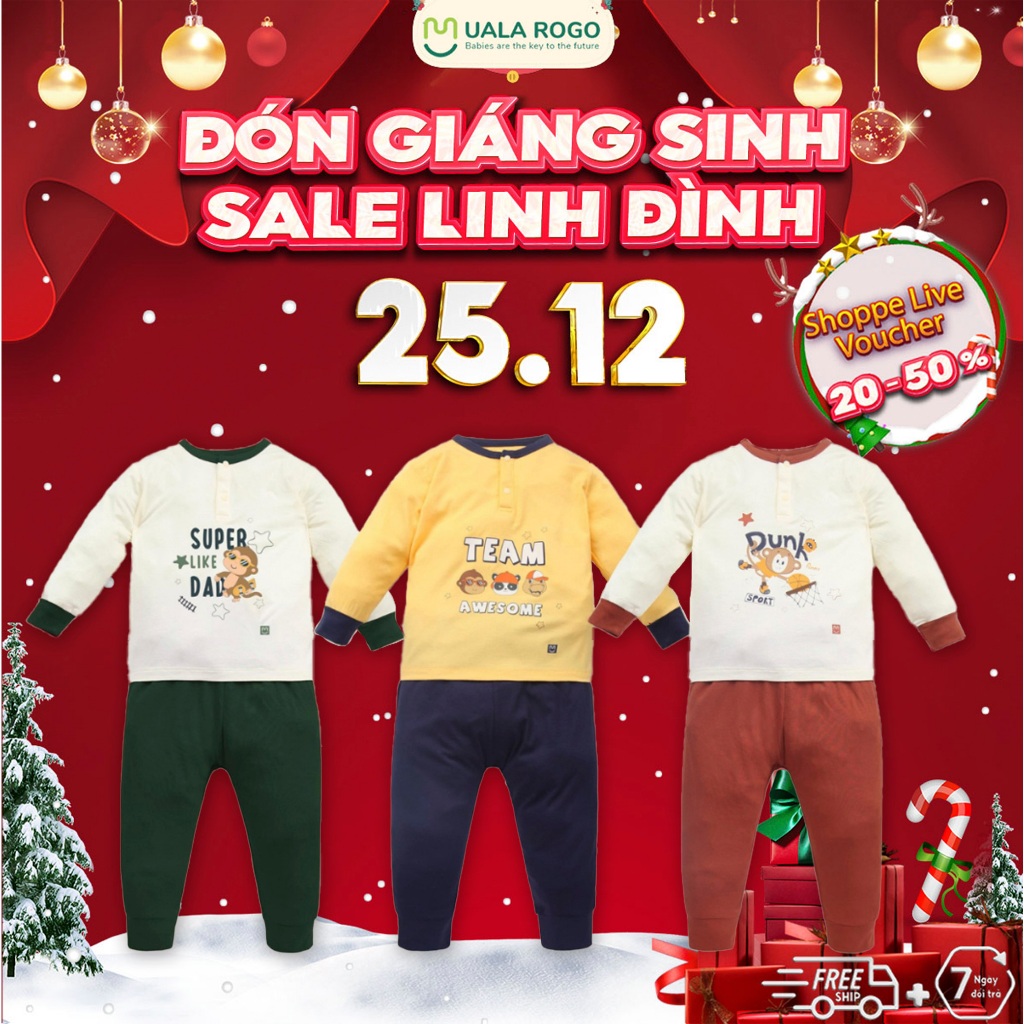 Bộ thu đông cho bé Ualarogo 9 tháng - 4 tuổi vải Petit thoáng mát co giãn thấm hút mềm mại 2299