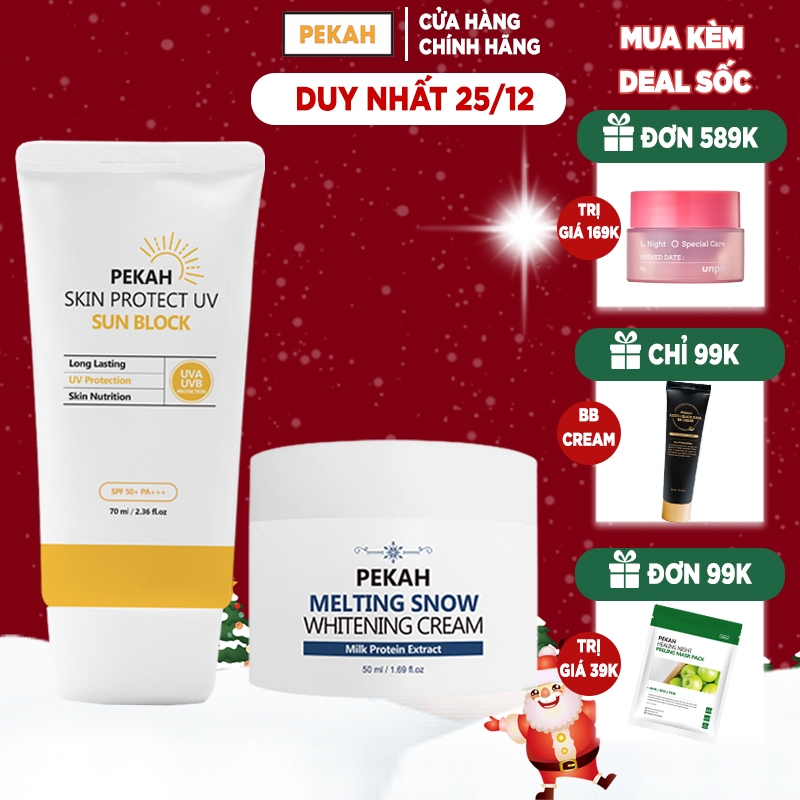 Combo Kem Chống Nắng PEKAH Sun Block 70ml & Kem Dưỡng PEKAH Whitening Cream 50ml Dưỡng Trắng Nâng Tone Đều Màu da