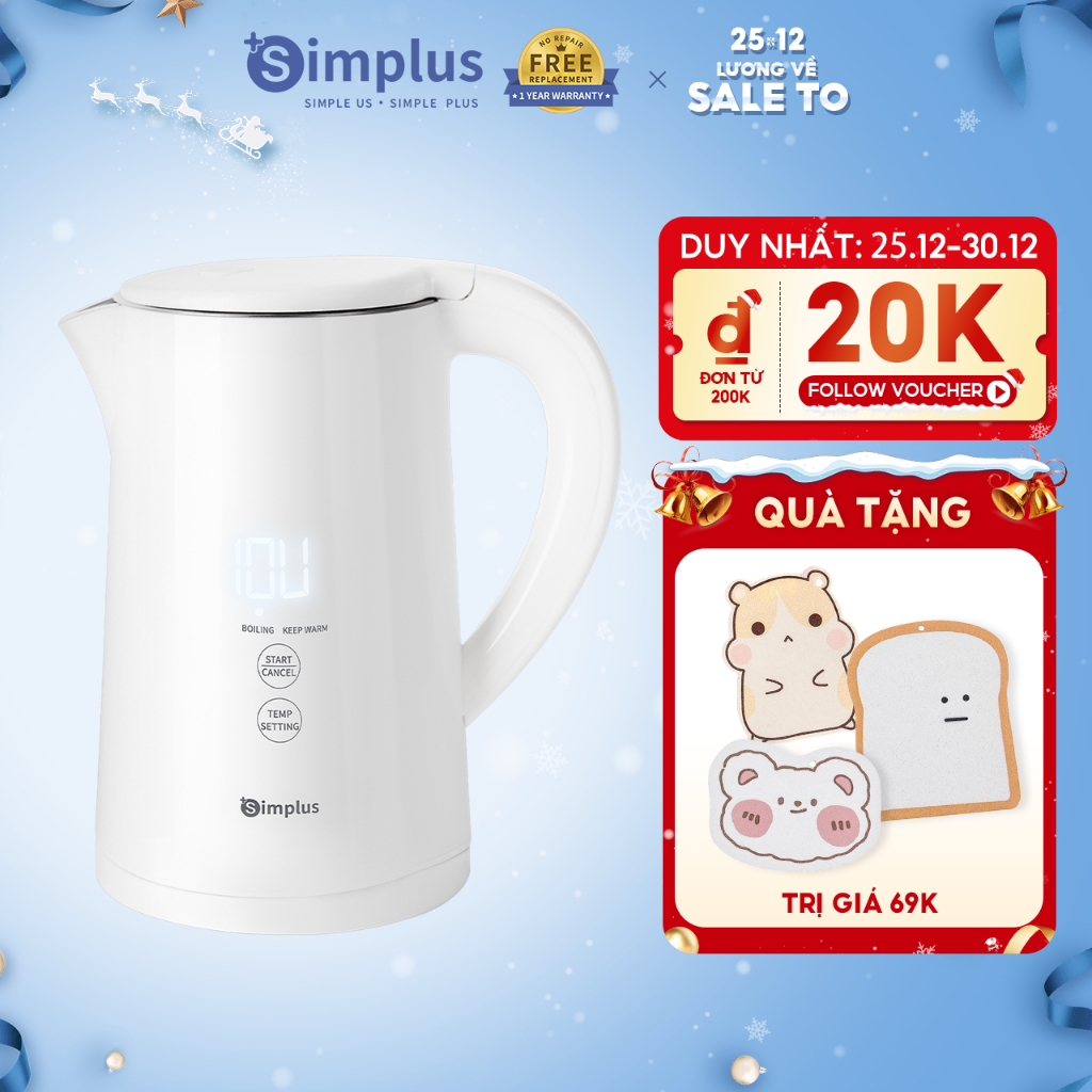 Ấm Siêu Tốc Điện Thông Minh Cảm Ứng Simplus DRSH005 Công Suất 1500W - Bảo Hành 1 Năm 1 Đổi 1