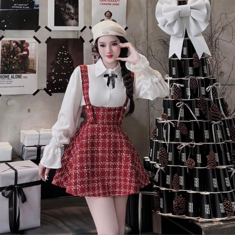 Set yếm dạ áo sơ mi cổ tàu