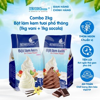 Combo 2kg Bột làm kem tươi BENUSCream (1kg vani + 1kgsocola)