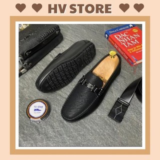 Giày Lười Vân Nhám Đế Bằng Kết Hợp Đai Khâu Hợp Kim Độc Đáo - HV STORE