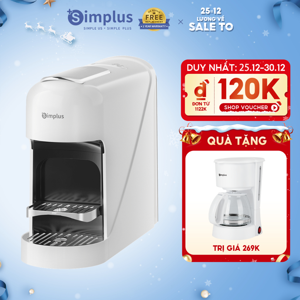 Máy Pha Cà Phê Viên Nén Simplus Dung Tích lớn 900ml Áp suất 20Bar KFJH008 -Bảo Hành 1 Năm 1 Đổi 1