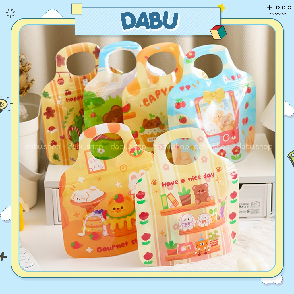 Túi zip đứng đựng phụ kiện quà tặng sinh nhật DABU hoạt hình gấu thỏ dễ thương 18x20 cm