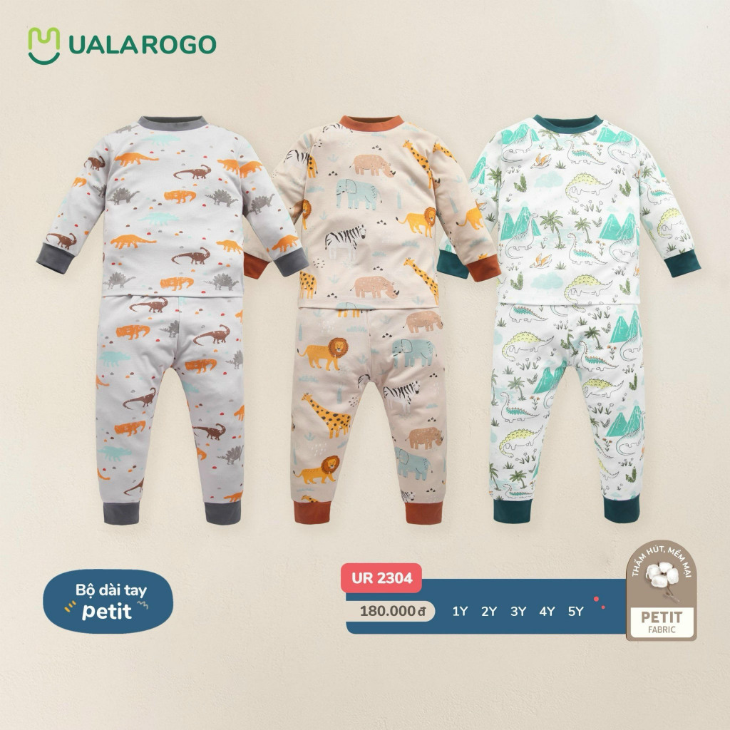 Bộ dài tay Uala Rogo vải Bamboo cao cấp mềm mịn thoáng mát thấm hút tốt mẫu mới in hình thú cho bé trai bé gái 2087 2304
