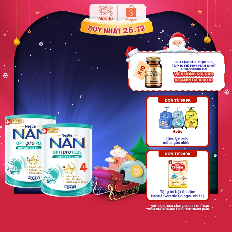 [Tặng 1 bộ Đồ Chơi Nhà Tắm] Bộ 2 lon Sữa bột Nestlé NAN OPTIPRO PLUS 4 850g/lon với 5HMO Giúp tiêu hóa tốt