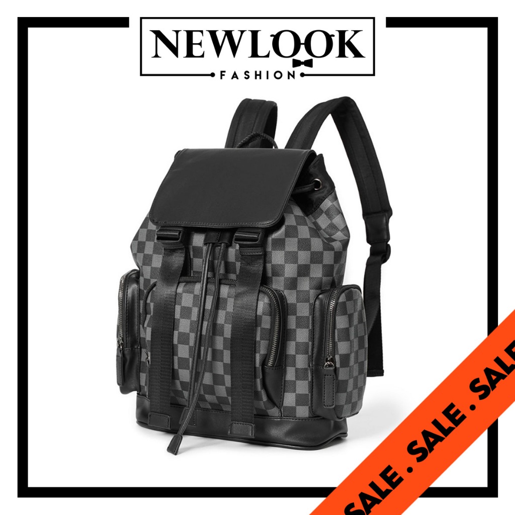 ★ BALO THỜI TRANG DA PU CARO DÂY RÚT KẾT HỢP NẮP GẬP 2 KHOÁ UNISEX NAM NỮ CÁ TÍNH