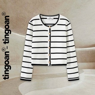 TINGOAN® - Áo len xù mỏng cổ tròn bện viền kẻ ngang TRẮNG LEENA TOP/WH