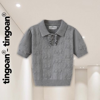 TINGOAN® - Áo len cổ bẻ dáng lửng vân in chìm baby XÁM BERRIES TOP/GR phiên bản mới nhất T2.2025