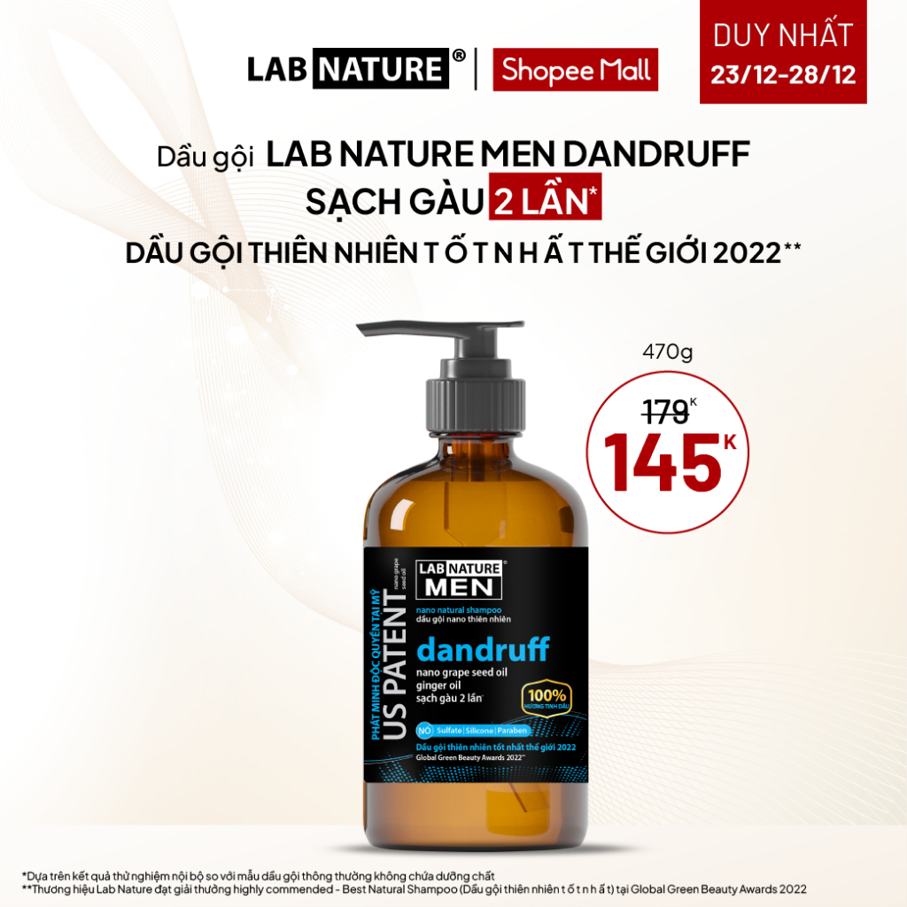 Dầu gội Lab Nature Men Dandruff 470g - Công nghệ Nano Sạch Gàu 2 Lần