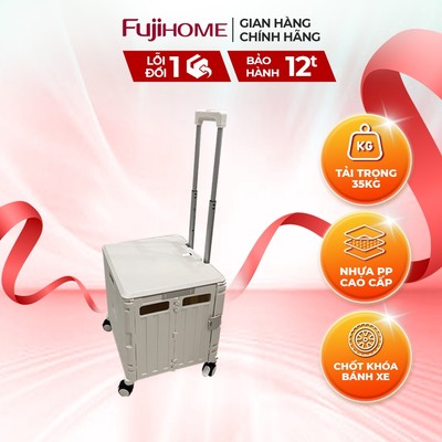 Xe kéo hàng đi chợ gấp gọn nhập khẩu FUJIHOME PT-35F, có nắp đậy, dễ dàng di chuyển, tải trọng 35kg