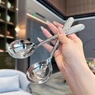 Set 2 Thìa cán khắc inox 304 muỗng muôi vá ăn phở, cháo, soup Chockmen cao cấp
