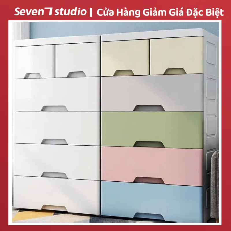 Tủ quần áo nhựa ngăn kéo dung tích lớn có bánh xe, màu trơn dùng ở nhà cũng có thể đựng đồ lặt vặt