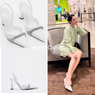   Lùi 1sz  Giày ZR trắng mũi nhọn dây đá xoắn 9cm Sẵn  