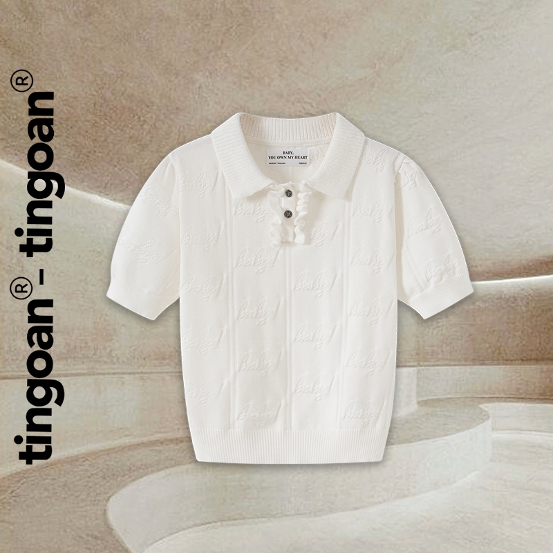 TINGOAN® - Áo len cổ bẻ dáng lửng vân in chìm baby TRẮNG BERRIES TOP/WH PHIÊN BẢN MỚI NHẤT 2025