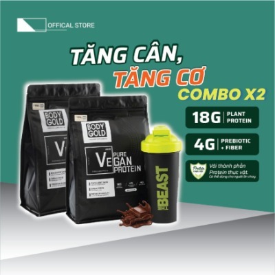 Combo 2 túi- Whey Protein Thực Vật Tăng Cân Tăng Cơ Body Gold Túi 1Kg ( Tặng Bình Lắc )