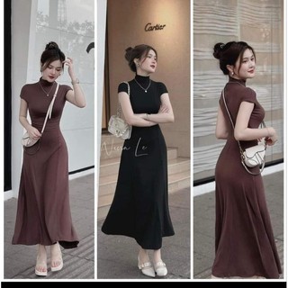 đầm cổ lọ dáng xòe dài bigsize 40-120kg tay ngắn