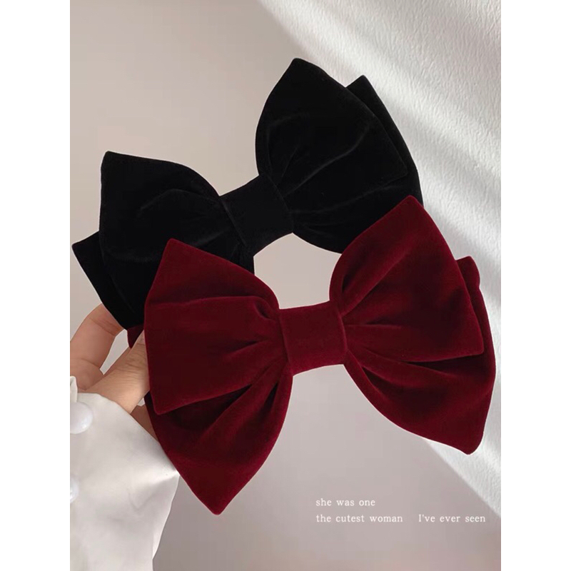 @ROSE -KẸP TÓC NHUNG 2 MÀU ĐỎ ĐÔ/ĐEN DÀI 15CM