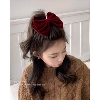 @ROSE -KẸP TÓC NHUNG 2 MÀU ĐỎ ĐÔ/ĐEN DÀI 15CM