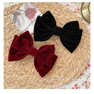 @ROSE -KẸP TÓC NHUNG 2 MÀU ĐỎ ĐÔ/ĐEN DÀI 15CM
