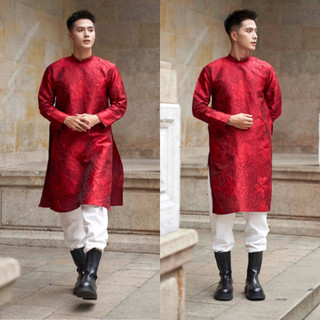 Áo dài nam vải tafta vân hoa trắng (Chỉ Có Áo)