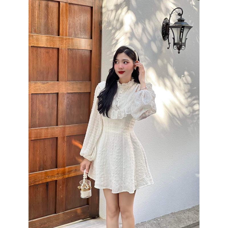 Đầm xoè tay phồng cổ nhún bèo - Lady Dress-Lynn Design