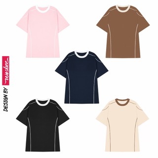 Áo thun form rộng sọc viền tay và thân áo WOSHEE áo thun local brand 100% cotton thoáng mát áo thun nữ đáng yêu PT010