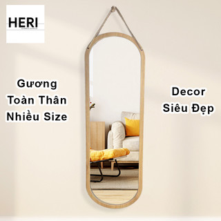   BAO BỂ VỠ  Gương toàn thân treo tường hình oval khung gỗ nhiều kích thước soi siêu nét hiệu Heri kèm dây thừng 