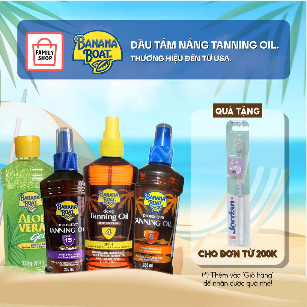 Dầu Tắm Nắng BANANA BOAT TANNING OIL SPF15, SPF8, SPF4