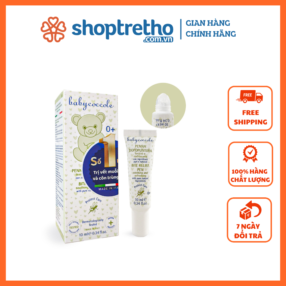Bút chấm vết muỗi đốt chiết xuất hạnh nhân và dầu oliu Babycoccole 0M+ 10ml, xoa diu, làm mát, giảm sưng nhanh vết muỗi