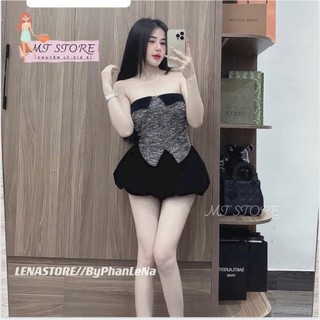 set chân váy kèm áo cúp ngực kẻ