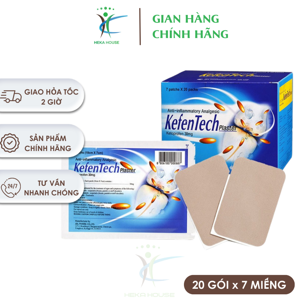Cao Dán Giảm Đau Xương Khớp KEFENTECH plaster - 1 Hộp 20 Gói - 1 Gói 7 Miếng - HSD: 07/2026