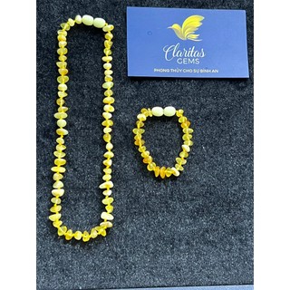 Combo hổ phách natural amber mật lạp cho bé vòng tay và cổ