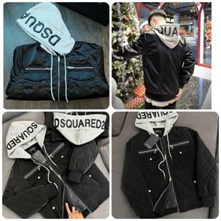 Áo khoác nam DSQ trần bông có mũ mix 2 khóa siêu đẹp_Áo khoác nam trần bông cao cấp