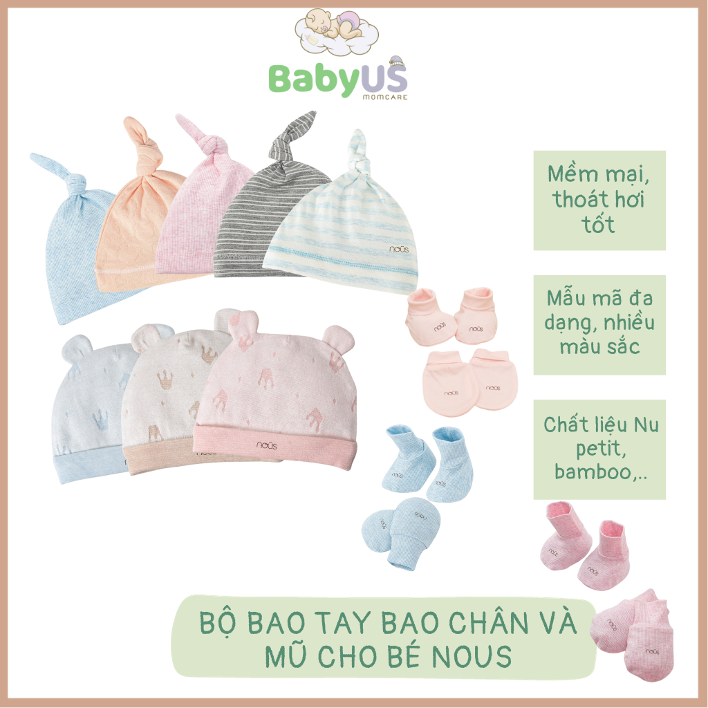 Set bao tay bao chân và mũ nón cho bé Nous siêu mềm mịn [BabyUS]