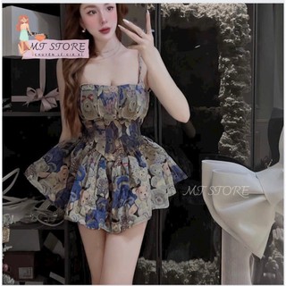 Đầm gấm hoa 2 dây