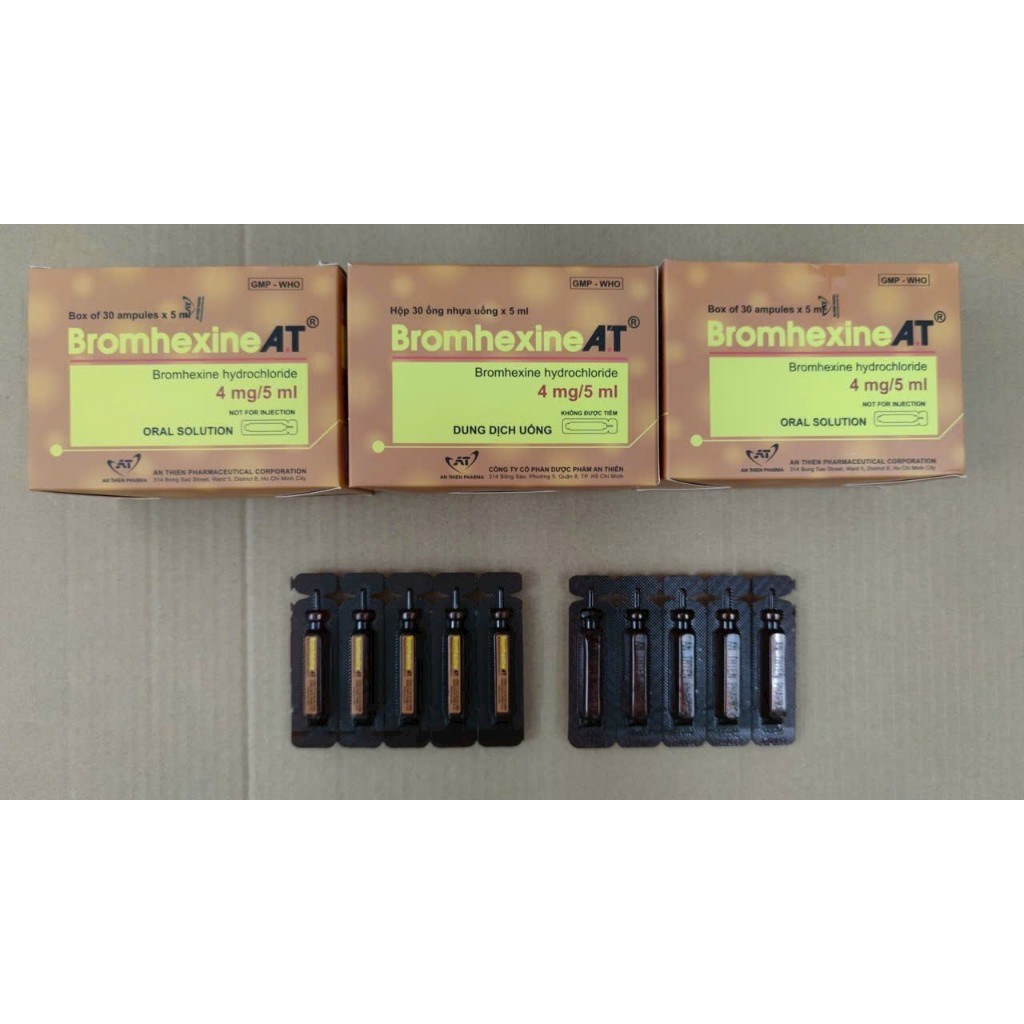 Siro Long đờm , tiêu đờm, giảm ho Bromhexine AT 4mg/5ml hộp 30 ống x 5ml An Thiên