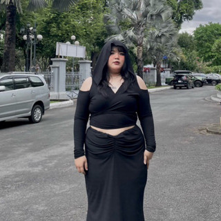 [Bigsize 50-120kg] Áo có nón đắp tà cột dây + chân váy dài