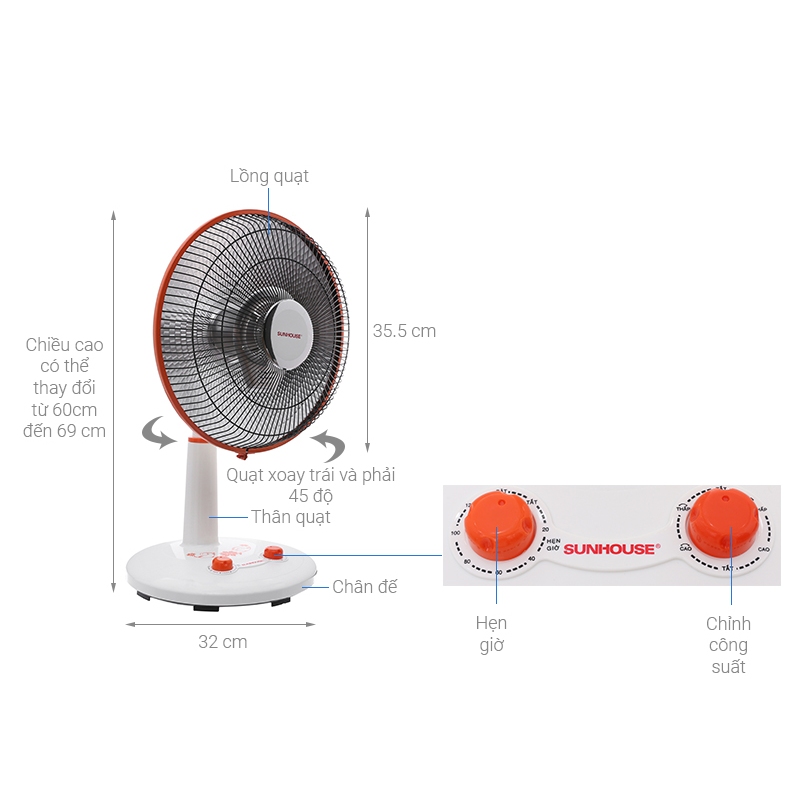 Máy sưởi, quạt sưởi điện halogen Sunhouse SHD7005