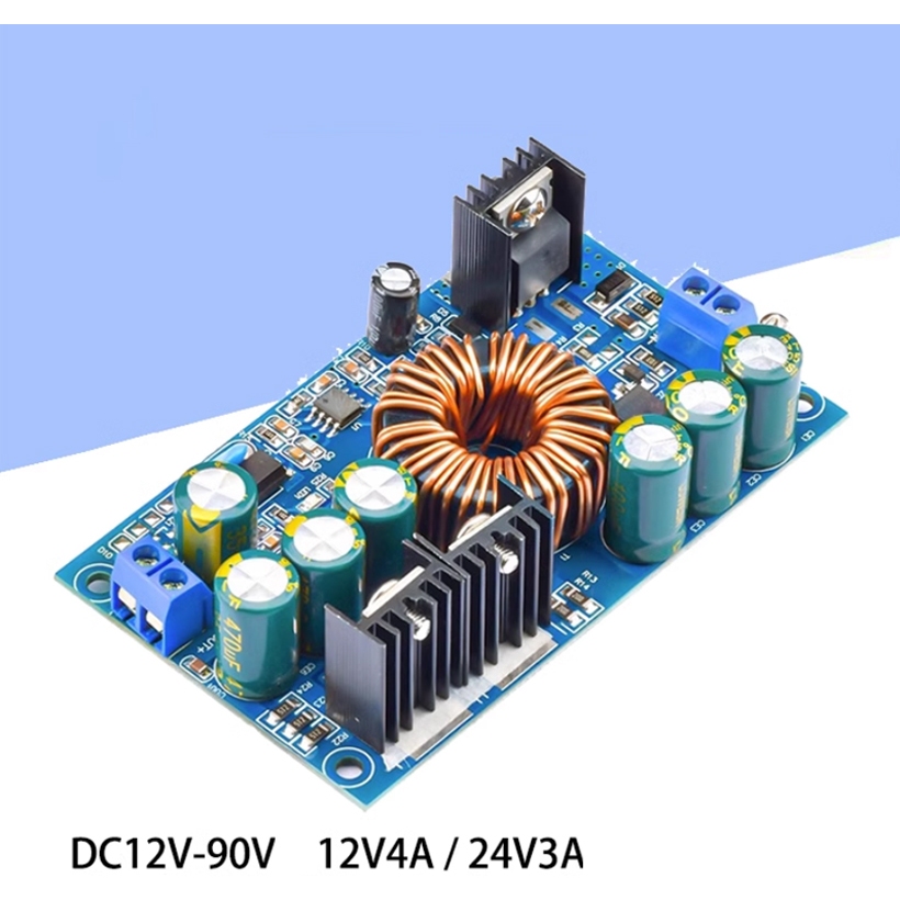 Module nguồn chuyển đổi điện áp 12-90VDC sang 12V/24VDC 4A có công suất cao, bảo vệ quá áp, quá dòng