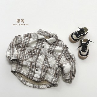 Size Áo sơ mi lót lông kẻ cho bé trai hàng QCCC lông mềm mịn áo khoác lót lông