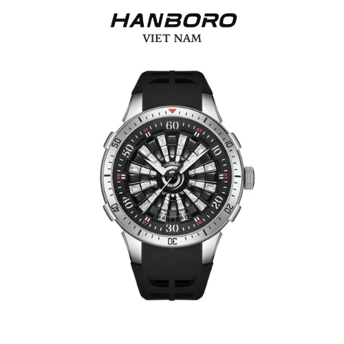 Đồng hồ nam Hanboro HBR-9208 kính Sapphire, máy cơ, dây Silicone